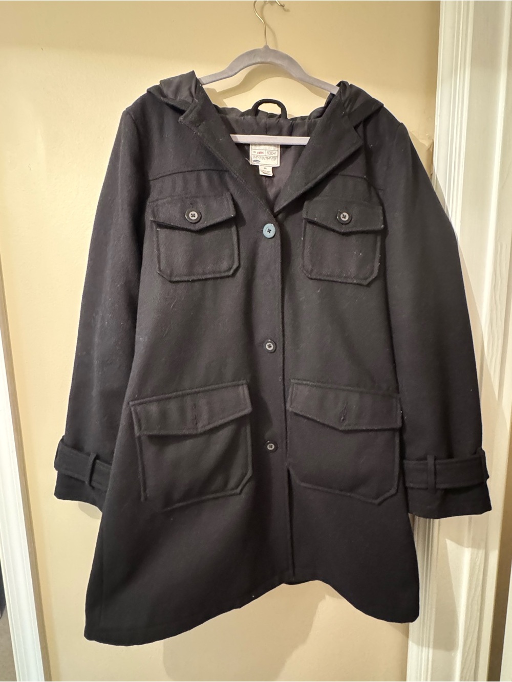 Vintage Old Navy Black Hooded Pea Coat